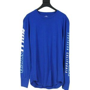 Hollister Mens Logo Long Sleeve T Shirt Small Southern California Spell Out Blue